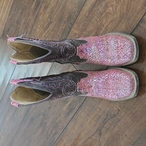 Girls Pink Glitter Roper Boots